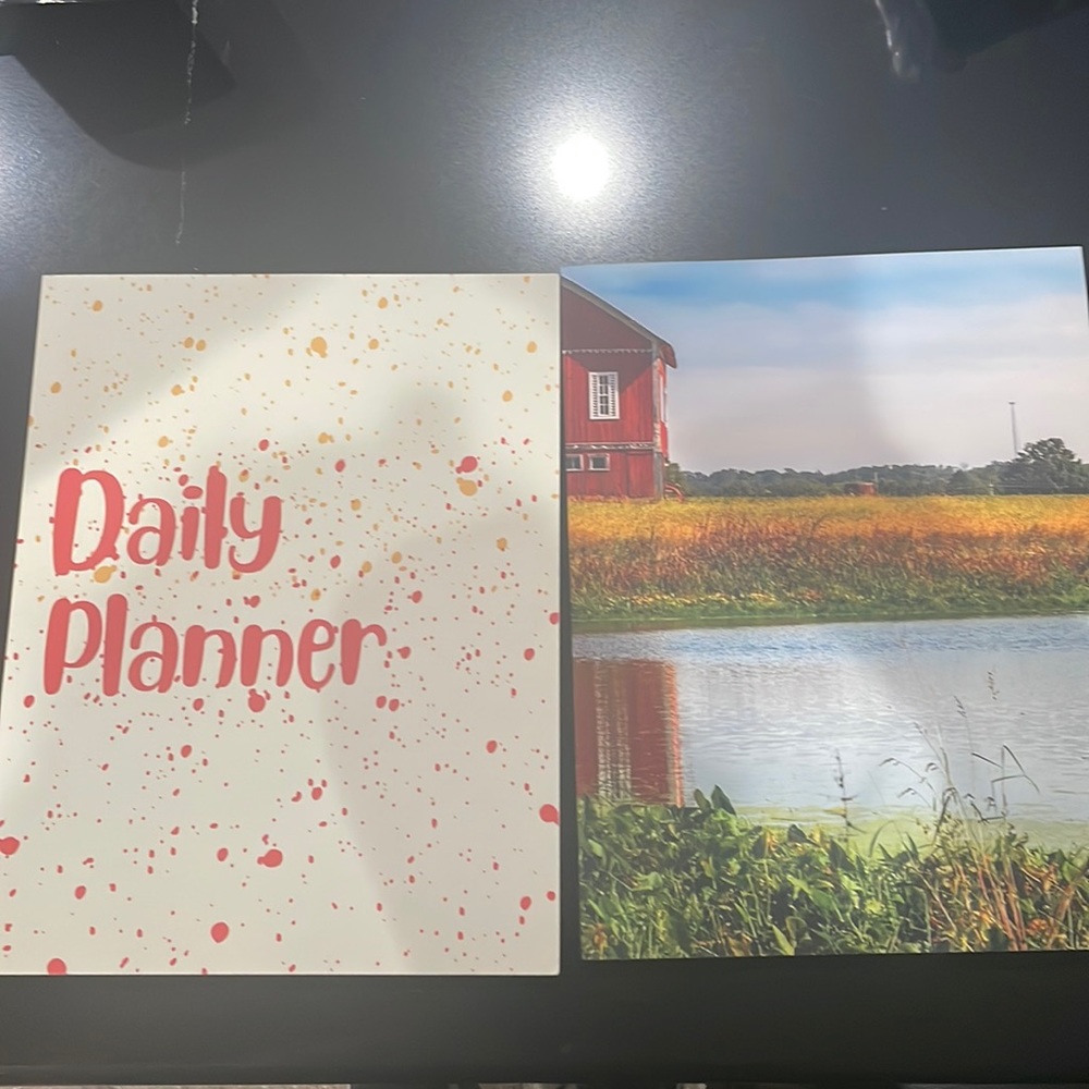 SET:TWO PAPER NOTEBOOKS ONE BARN AND ONE DAILY PLANNER. Daily Planner & Barn NH8